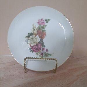 Vintage Floral Porcelain Plate with Gold Rim